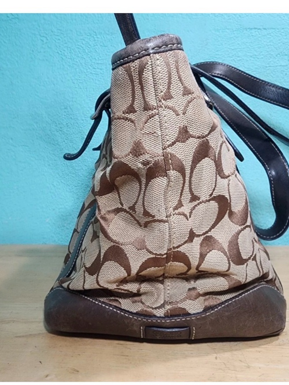 Coach Brown Signature Canvas Tote with Dark Brown Leather Trim - Picture 5 of 8